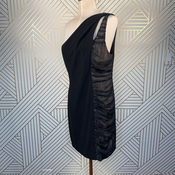 Black Halo One Shoulder Ruched Mini Dress Bodycon - Picture 3 of 8